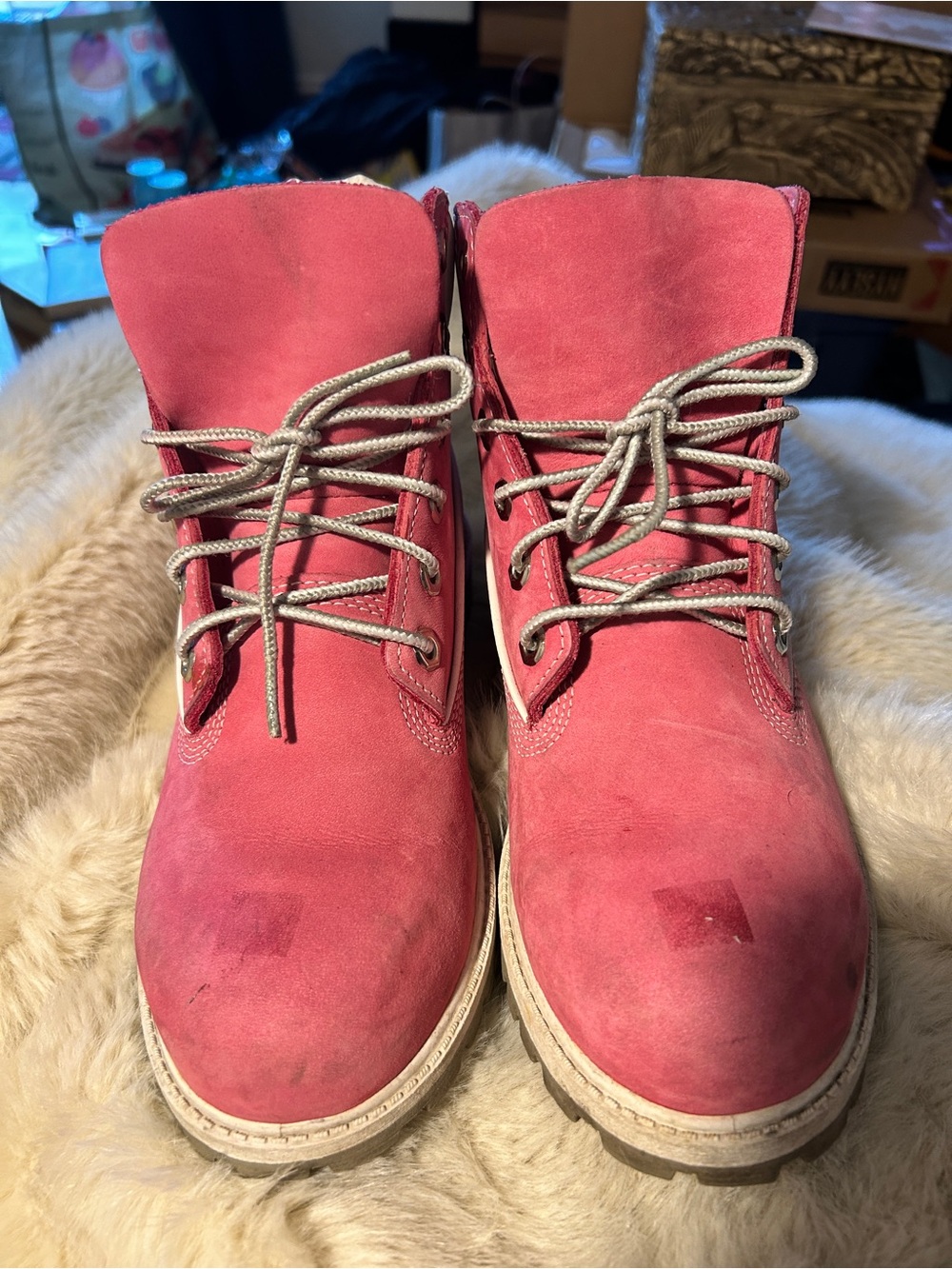 Pink Suede Lace-Up Boots